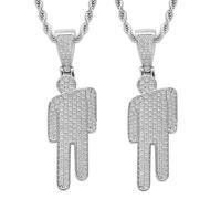 2PCS Couple Crooked Head Zircon Hipster Necklace, Hip-Hop Street Style, Diamond-Encrusted Pendant,Trendy Jewelry for Men & Women, Great Gifts for Couples & BFFs (Silver * 2)