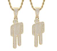 2PCS Couple Crooked Head Zircon Hipster Necklace, Hip-Hop Street Style, Diamond-Encrusted Pendant,Trendy Jewelry for Men & Women, Great Gifts for Couples & BFFs (Gold * 2)