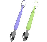 2PCS Cuchara Bebe Silicona, Cucharas Bebe 6 Meses Arriba Alimentación Complementaria Sin Bpa Raspar Fruta Se Adapta a La Boca Del Bebé Apto Para Microondas, Lavavajillas y Congelador (Verde Púrpura)