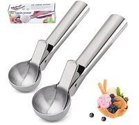 2pcs Cuchara para Helado, Cuchara de Acero Inoxidable, Dosificador Racionador con Eyector, Cuchara Profesional para Hielo, Bolas de Frutas, Masa, Galleta