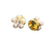 2pcs Cufflinks For Shirt Sleeve Clip On Faux Pearl Cuff Links No Sewing Button Accessories para manualidades, bodas(Golden Rhinestone)