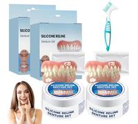2Pcs Dentadura De Silicona Dientes Postizos Temporales Carillas Dentales Dentaduras Postizas Ajustables Dentadura Postiza Ajustable Silicone Dentures Denture Silicone Reline Kit Con Cepillo De Dientes