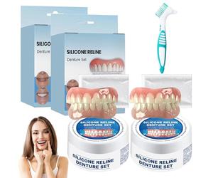 2Pcs Dentadura De Silicona Dientes Postizos Temporales Carillas Dentales Dentaduras Postizas Ajustables Dentadura Postiza Ajustable Silicone Dentures Denture Silicone Reline Kit Con Cepillo De Dientes