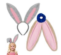 2PCS Diadema de Orejas de Conejo Gris + Gomas Pelo de Orejas Conejo Marrón, Accesorios de Disfraz de Conejo, Diadema Conejo Diadema Orejas para Carnaval Pascua Halloween Cosplay para Niños y Adultos