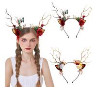 2PCS Diademas de Navidad Reno,YouXiaor Diadema Reno con Orejas Diadema con Astas de Ciervo Cuernos Disfraz de Ciervo Accesorio Perfecto para Adultos Mujer Niños Navidad Para Carnaval Fiesta de Disfrac