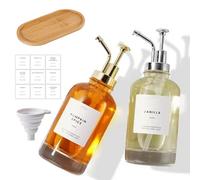 2pcs Dispensador de Jarabe, 500ml Botella con Bomba de Prensa con 36 Etiquetas y Bomba Dorada, Botellas de Jarabe Vidrio organización para Accesorios, Cocina, Caramelo, Vainilla, Arce, jabón