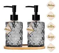 2pcs Dispensador de Líquido Lavavajillas de Vidrio, Vintage Jabón Dispensador Negro con Bandeja, Set para Cocina Baño Champú Loción
