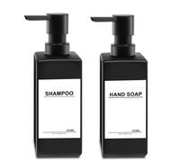 2PCS Dispensador Jabon Baño Negro 350ml Botes para Gel y Champu de Cristal Dispensador de Gel y Champu para Ducha Dosificador Jabon Baño es Elegante Practico y Mantendra su Ducha Ordenada