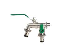 2pcs Double Head Water Faucet Garden Irrigation Watering Valve Switch Washing Machine Accessory Thread Alloy Sink Tap Para Jardín(Brown)