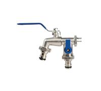 2pcs Double Head Water Faucet Garden Irrigation Watering Valve Switch Washing Machine Accessory Thread Alloy Sink Tap Para Jardín(Blue)