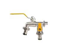 2pcs Double Head Water Faucet Garden Irrigation Watering Valve Switch Washing Machine Accessory Thread Alloy Sink Tap Para Jardín(Yellow)