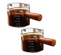 2pcs espresso de la taza de medición, vidrio transparente de 100 ml con mango y picos dobles, escala dual para café y leche, vidrio de café espresso