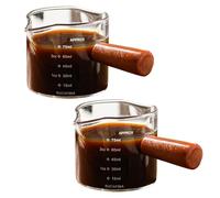 2pcs Espresso Medición de la taza, 100 ml de doble escala Cuerpo de vidrio transparente con mango y picos dobles