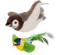 2PCS Flapping Bird Cat Toy, Electric Flying Bird Cat Toys For Indoor Cats, Interactive Simulated Chirping Bird Cat Toy Flapping Wings, Flapping Chirping Sparrow Cat Toy(green Small, Brown Big)