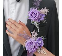 2pcs Flores Premium con Hortensias Moradas Plantas Artificiales Estilo Morandi Aesthetic Corsage y Flor de Muñeca Adecuado para Novios Novias Damas de Honor Madres Suegros Decoración de Boda para Usar