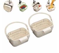 2pcs Foldable Hanging Sink Drain Basket,Sink Strainer Basket,Stretchable Kitchen Colander,No-Drill Removable Sink Filter,Faucet Storage Rack Draining for food scraps Fruits Vegetables，beige