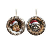 2PCS Forest Animal Acorn Ornaments, Cute 2D Acrylic Christmas Pendant - Funny Animal in Pine Cone Christmas Tree Hanging Decoration, Gift for Nature Lovers, Holiday Home Decor