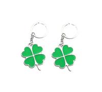 2pcs Four Leaf Clover Keyring Beautiful Metal Keychain Pendant for Purse Bag Key (green)