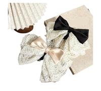 2Pcs French Lace Satin Bow Clip,black And White Beige Style Elegant Hair,women's Anti Slip(2Pcs-Set)