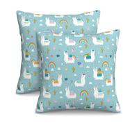 2pcs Funda De Colchón Nubes De Cactus Arcoíris De Llama Throw Pillow Case | Antiarrugas Funda de almohada Suave Fundas de Cojín para Sofá para Jardín, Patio, Salón, 45x45cm