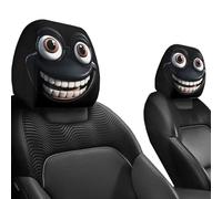 2PCS Funny Cartoon Car Headrest Covers - 2Pcs Universal Fit, Funny Big-Eyed Grinning Cartoon Print Car Seat Headrest Covers, Double-Sided Print Protector for Cars Vans Trucks (E,2 Pcs)