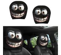 2PCS Funny Cartoon Car Headrest Covers - 2Pcs Universal Fit, Funny Big-Eyed Grinning Cartoon Print Car Seat Headrest Covers, Double-Sided Print Protector for Cars Vans Trucks (A,2 Pcs)