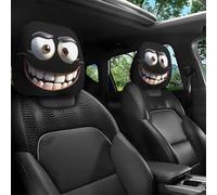 2PCS Funny Cartoon Car Headrest Covers, Cute Funny Cartoon Big-Eyed Grinning Car Headrest Covers, Cheerful Face Cute Auto Front Seat Protector Decor for Halloween Christmas (A)