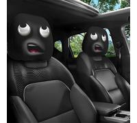 2PCS Funny Cartoon Car Headrest Covers, Cute Funny Cartoon Big-Eyed Grinning Car Headrest Covers, Cheerful Face Cute Auto Front Seat Protector Decor for Halloween Christmas (D)