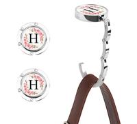 2PCS Gancho de Bolso de Letra A-Z, Colgador de Bolso Inicial Personalizado para Mesa, Perchas para Bolsos con Letra Floral, Colgador de Bolso Plegable para Mujeres, Gancho de Bolso para Mesa (H)