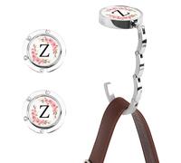 2PCS Gancho de Bolso de Letra A-Z, Colgador de Bolso Inicial Personalizado para Mesa, Perchas para Bolsos con Letra Floral, Colgador de Bolso Plegable para Mujeres, Gancho de Bolso para Mesa (Z)