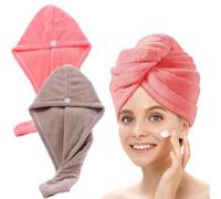 2pcs Gorro de Pelo Seco para Mujeres, Toalla Turbante para Cabello Rizado,Toalla Pelo Microfibra Anti frizz,Súper Absorbentes de Secado Rápido,Rosa Claro + Café Claro