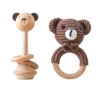 2pcs Greifringe Baby Babyrassel Gehäkelt Greifling, Baby Holz gehäkelte Babyrassel Handmade Rassel Greifling Baby Rassel Beißring Holz Babyrassel Greifling Spielzeug Häkel Rassel mit Holz Ring