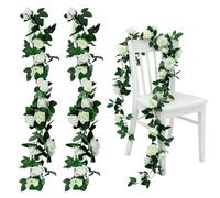 2pcs Guirnalda de Rosas Blancas Ennoxwi Guirnalda de Flores Artificiales, Decoración de Rosas Artificiales 2M de Longitud para Decoración Pared Flores Boda Jardín Fiesta, Decoración Flores Colgante