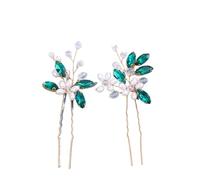 2Pcs Handmade Crystal Pearls Hairpins Flower Hairbands For Women Bride Wedding Hair Accessories More Color Rhinestone Clips(GREEN)