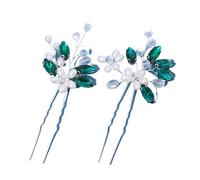 2Pcs Handmade Crystal Pearls Hairpins Flower Hairbands For Women Bride Wedding Hair Accessories More Color Rhinestone Clips(Silver green)