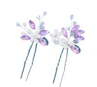 2Pcs Handmade Crystal Pearls Hairpins Flower Hairbands For Women Bride Wedding Hair Accessories More Color Rhinestone Clips(Purple)