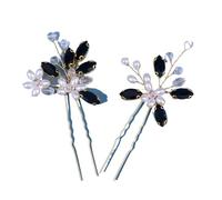 2Pcs Handmade Crystal Pearls Hairpins Flower Hairbands For Women Bride Wedding Hair Accessories More Color Rhinestone Clips(Black)