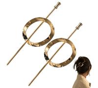 2PCS Hoop and Pin Barrette, Vintage Geometric Hair Circle and Twist Sticks Hair Accessory, Metal Hair Cuff Hair Stick Bun Holder, Minimalist Hair Accessories for Women and Girls (Circle-gold)