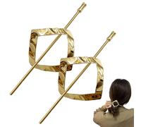 2PCS Hoop and Pin Barrette, Vintage Geometric Hair Circle and Twist Sticks Hair Accessory, Metal Hair Cuff Hair Stick Bun Holder, Minimalist Hair Accessories for Women and Girls (Rhombus-gold)