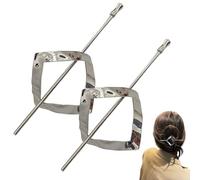 2PCS Hoop and Pin Barrette, Vintage Geometric Hair Circle and Twist Sticks Hair Accessory, Metal Hair Cuff Hair Stick Bun Holder, Minimalist Hair Accessories for Women and Girls (Rhombus-silver)