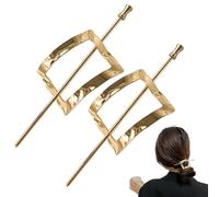2PCS Hoop and Pin Barrette, Vintage Geometric Hair Circle and Twist Sticks Hair Accessory, Metal Hair Cuff Hair Stick Bun Holder, Minimalist Hair Accessories for Women and Girls (Square-gold)