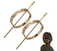 2PCS Hoop and Pin Barrette, Vintage Geometric Hair Circle and Twist Sticks Hair Accessory, Metal Hair Cuff Hair Stick Bun Holder, Minimalist Hair Accessories for Women and Girls (Oval-gold)