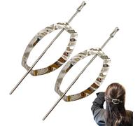 2PCS Hoop and Pin Barrette, Vintage Geometric Hair Circle and Twist Sticks Hair Accessory, Metal Hair Cuff Hair Stick Bun Holder, Minimalist Hair Accessories for Women and Girls (Oval-silver)