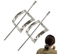 2PCS Hoop and Pin Barrette, Vintage Geometric Hair Circle and Twist Sticks Hair Accessory, Metal Hair Cuff Hair Stick Bun Holder, Minimalist Hair Accessories for Women and Girls (Square-silver)