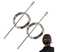 2PCS Hoop and Pin Barrette, Vintage Geometric Hair Circle and Twist Sticks Hair Accessory, Metal Hair Cuff Hair Stick Bun Holder, Minimalist Hair Accessories for Women and Girls (Circle-silver)