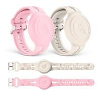 2pcs Impermeable Radium Tallado Mariposa para pulsera Airtag,Arte clásico ajustable oculto para Apple AirTag Holder silicona suave Anti-pérdida GPS Tracker pulsera Ros Blanco Arroz
