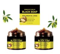 2pcs Jabón Negro Marroquí Exfoliante Corporal de Marruecos con Aceite de Argán y Rosa para Piel Suave Exfoliante Corporal Dispensador de Jabón para Baño para Todo Tipo de Piel 200g