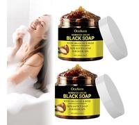 2pcs Jabón Negro Marruecos,Marruecos Jabón Negro con Argán y Rosa,Morocco Black Soap,100% jabón negro Marroquí Orgánico,Exfoliante Corporal de marruecos,Gel de Ducha Exfoliante para Piel Suave