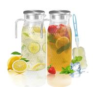 2PCS Jarra de Agua de Plástico de 1,6 l con Tapa y Asa de Acero Inoxidable, Jarra de Acrílico para Zumos, Transparente Jarra de Agua para Agua de Nevera, Irrompible, Fácil de Limpiar (1,6 L)