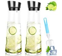 2PCS Jarra de Agua de Vidrio, 1L Botella Agua Cristal con Tapa, Jarra de Cristal Transparente, Botella de Vidrio para Jugos, Leche, Bebidas Frías